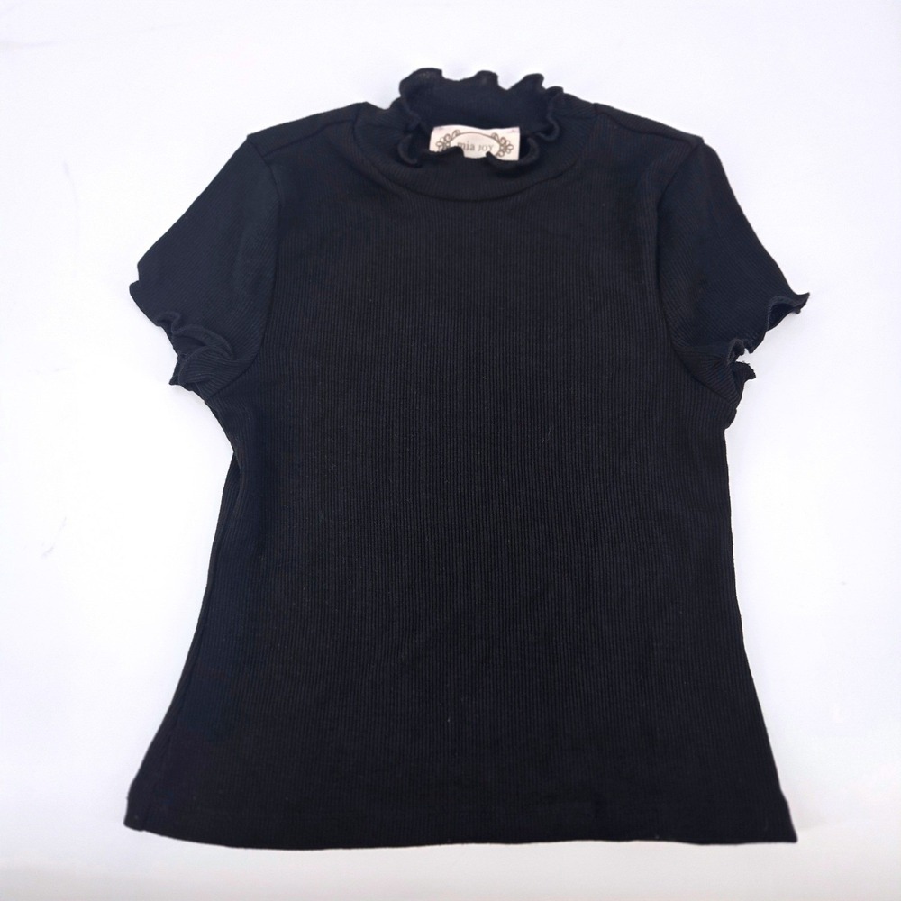 Mia Joy by Joyfolie Black Ribbed Mock Neck Lettuce Edge Top Girls Size 7